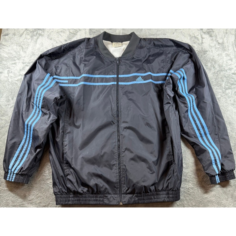 Vintage Adidas Windbreaker Jacket Three Stripe Lined Blue Zip Large